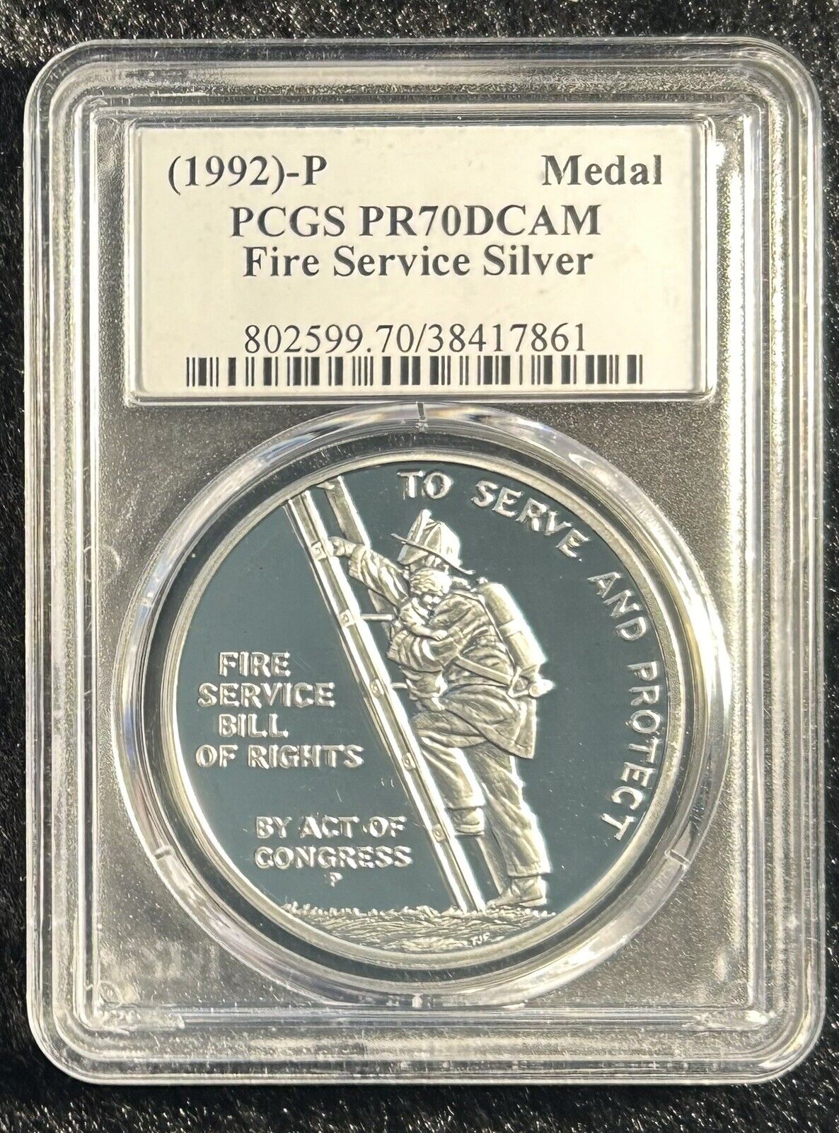 1992-P FIRE SERVICE SILVER MEDAL PCGS Benjamin Franklin PR70DCAM By T.D. ROGERS