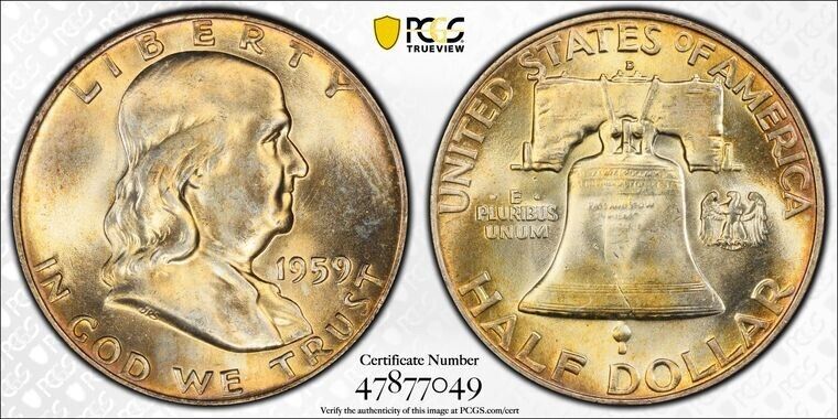 1959-D 50C FBL Franklin Half Dollar PCGS MS66 Full Bell Lines