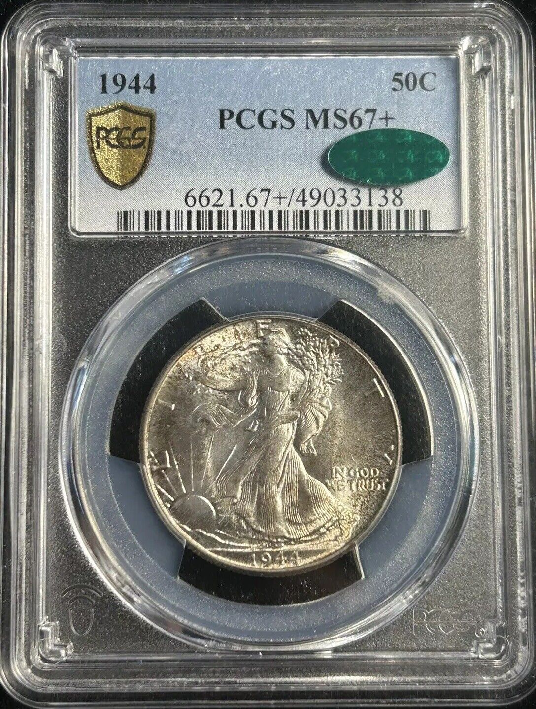 1944 50C Walking Liberty Half Dollar PCGS MS67+ CAC