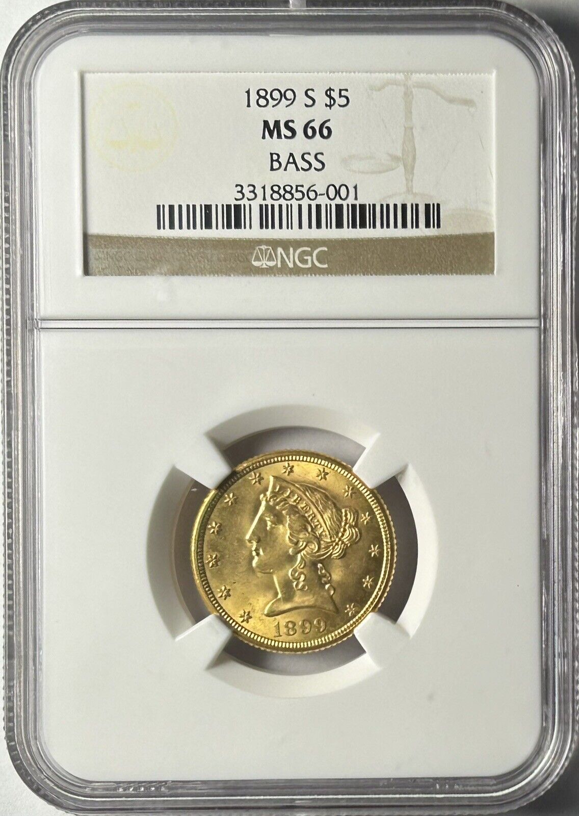 1899 S $5 Liberty NGC MS66 Bass Collection Rare High grade San Francisco