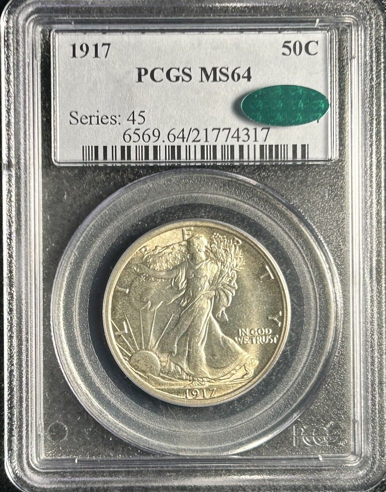 1917 50C Walking Liberty Half Dollar PCGS MS64 CAC