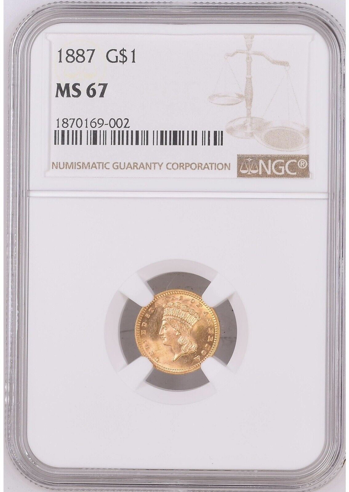 1887 G$1 Gold Dollar NGC MS67 Princess Type 3