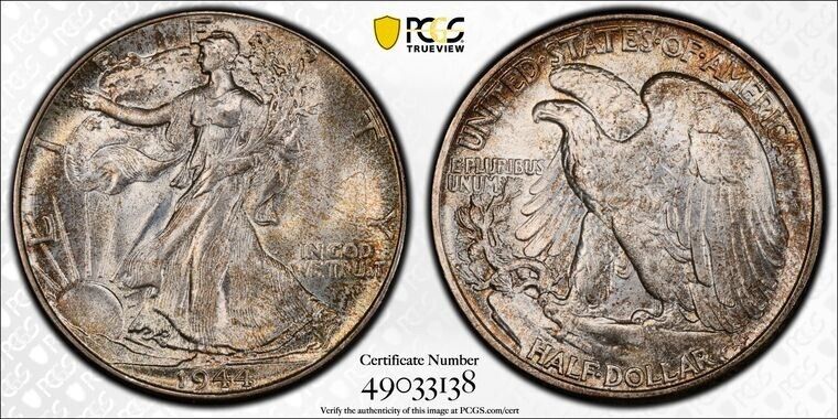 1944 50C Walking Liberty Half Dollar PCGS MS67+ CAC