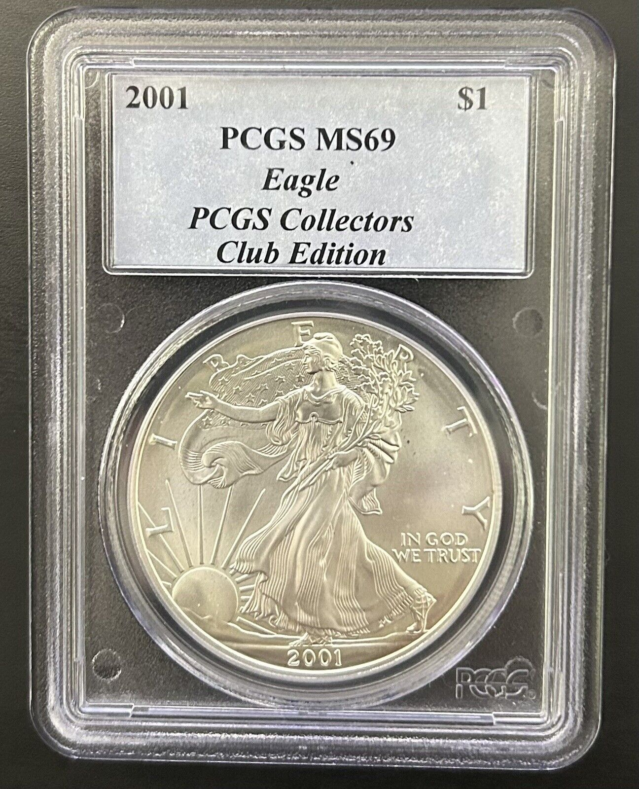 2001 $1 American Silver Eagle PCGS MS69 Collectors Club Edition RARE Sample Slab