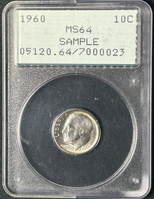 1960 10c Roosevelt Dime PCGS MS64 Sample Slab Rattler Holder Gen 1.2 7000023 OGH